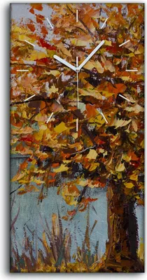 Produktbild von Wanduhr Bürouhr Leinwand Bild 30x60 Gemälde Abstrakte See Bäume Herbst Blätter - weiße Hände