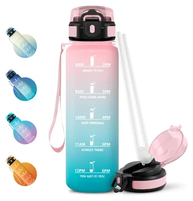 Produktbild von Trinkflasche Sport 1L JAPORIA, Wasserflasche mit Strohhalm, kohlensäuregeeignet