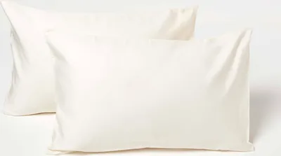 Image de Housse de coussin HOMESCAPES 40 x 60 cm, crème, 100 % Coton, densité de fils 400, lot de 2