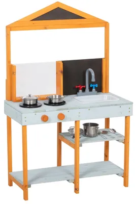 Produktbild von Spielküche aus Holz für Kinder im Freien mit Spüle und Regalen