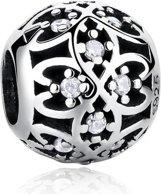 Produktbild von PANDACHARMS Herzornamentball mit Steinen Charm, 925er Sterling Silber, passt zu Pandora