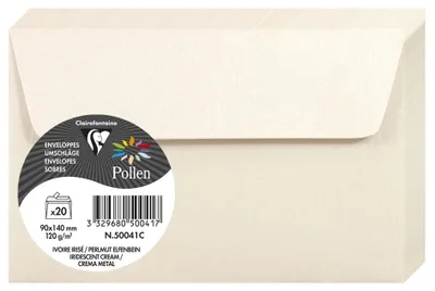 Zdjęcie produktu dla Koperty Clairefontaine Pollen, kolor perłowo-kości słoniowej, 90 x 140 mm, 20 sztuk, 120 g