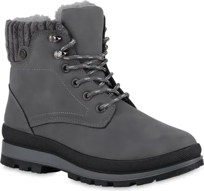 Produktbild von VAN HILL Damen Warm Gefütterte Worker Boots Profil-Sohle Bequeme Schuhe 840852, Farbe: Dunkelgrau, Größe: 38