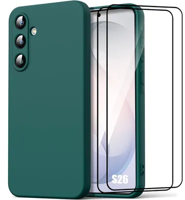 Image de Coque + 2 Verres Trempés pour Samsung Galaxy S26, Protection Silicone Liquide Ultra Fine Léger Antichoc - Vert Nuit