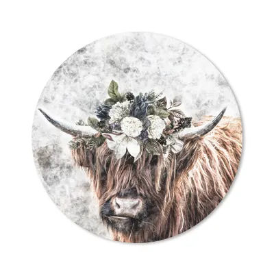 Produktbild von MuchoWow® Mauspad Mousepad Schottischer Highlander - Schottische Kuh - Blumen 50x50 cm - Mousepads - Maus Mat - Pad - Mausunterlage - Vinyl