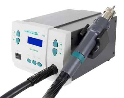 Produktbild von Heißluft-Lötstation, 1000W Leistungsaufnahme, 100°C - 500°C Temperaturbereich, 4,3 kg Gewicht, 24 x 18,5 x 13 cm Abmessungen, bürstenloser Turbo-Lüfter Lufttyp