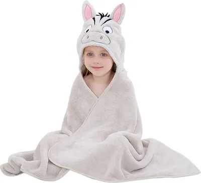 Produktbild von Premium Kapuzenhandtücher für Kinder, Babyhandtücher 70x120cm, Strand- oder Badetuch, Zebra Design, Beige