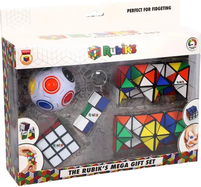 A gift set of Rubik's brand fidget toys and puzzles packaged in a retail box.