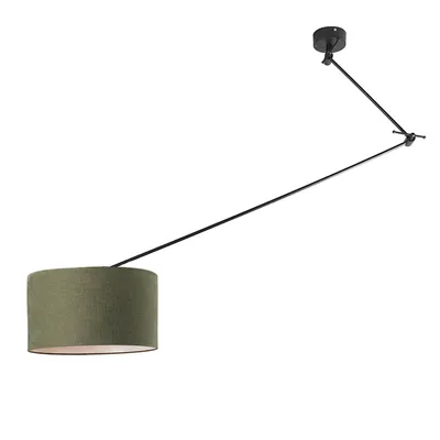 Produktbild von QAZQA - Modern Hängelampe I Pendellampe I Pendelleuchte schwarz mit Lampenschirm 35 cm olivgrün verstellbar - Blitz I I Wohnzimmer I Schlafzimmer - Rattan Rund - LED geeignet E27