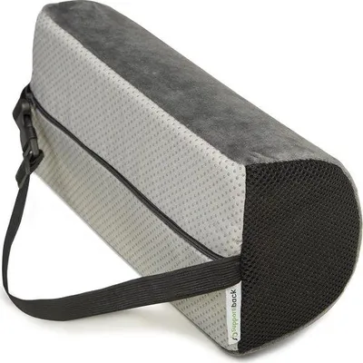Immagine prodotto di Cuscino lombare a forma di D in memory foam Unyqoos® – supporto ergonomico per la schiena, ideale per sedie da ufficio e auto, rivestimento in rete traspirante, cintura regolabile