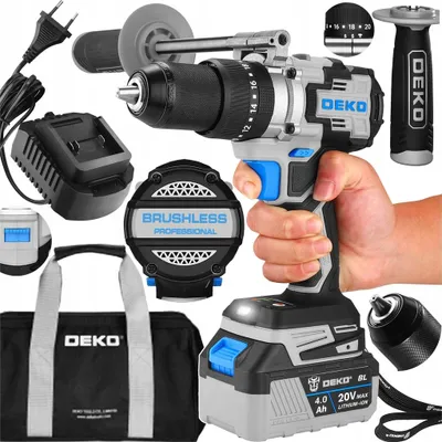 Zdjęcie produktu dla Wiertarko-wkrętarka DEKO udarowa bezszczotkowa 120Nm 4Ah 20V