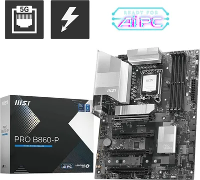 Produktbild von MSI PRO B860-P, Intel, LGA 1851 (Socket V1), Intel Core Ultra (Series 2), LGA 1851, 256 GB, DDR5-SDRAM