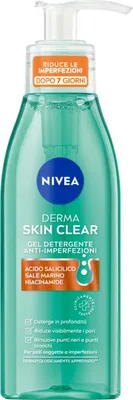 Produktbild von NIVEA Derma Skin Clear, Reinigungsgel, Unisex, Mischhaut, ölige Haut, Anti-Makel, gleicht Imperfektionen aus, Mattierend, Porenverkleinernd, Klärend, Pumpenflasche, Aqua, Sodium Cocoamphoacetate, Propylene Glycol, Sodium Laureth Sulfate, Sodium Chloride, Citric...