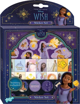 Produktbild von Disney Wish Sticker-Set mit über 50 Glitzer-Stickern und Spielhintergrund