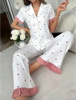 Produktbild von Damen Pyjama-Set Kurzarm mit Knopfleiste & Schlafhose | Super Atmungsaktiv | Bequeme Sommer Hausbekleidung XL