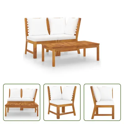 Produktbild von The Living Store 3-tlg. Garten-Lounge-Set mit Creme Kissen Akazie Massivholz