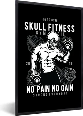Produktbild von MuchoWow® MuchoWow® Gerahmtes Poster Gewichte - Fitness - Skelett - Retro 40x60 cm - Poster mit zchwarzem Bilderrahmen - Papierdruck - Wandbilder