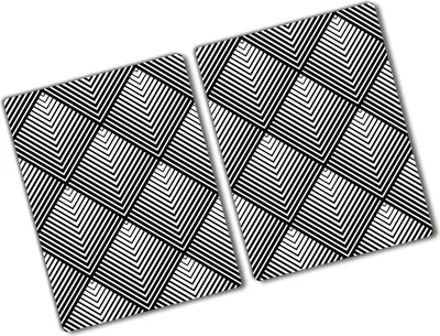Produktbild von Tulup Glas Herdabdeckplatte - 2x40x52 cm - Glaskeramikkochfeld-Abdeckung Spritzschutz Glasabdeckplatte Kochplattenabdeckung und Schneidebrett - Zweiteilig - Sonstige - Geometrische Figuren - Schwarzweiß