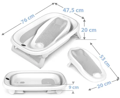 Produktbild von Faltbare Babybadewanne mit Thermometer und Einsatz, Weiß-Grau