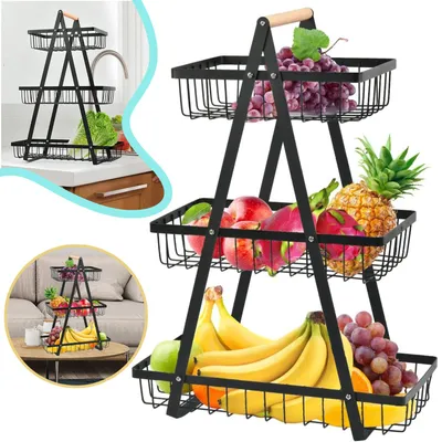 Produktbild von Obstkorb mit 3 Ebenen, Obstschale Halter, Gemüseregal, Abnehmbarer Obsthalter für Obst, Gemüse, Snacks zu Hause, Küche, Büro