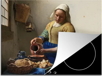 Produktbild von KitchenYeah© Herdabdeckplatte Das Milchmädchen - Gemälde von Johannes Vermeer , 75x52cm, Küche Deko, Glaskeramikkochfeld Herdabdeckung, Abdeckplatte fùr Kochfeld