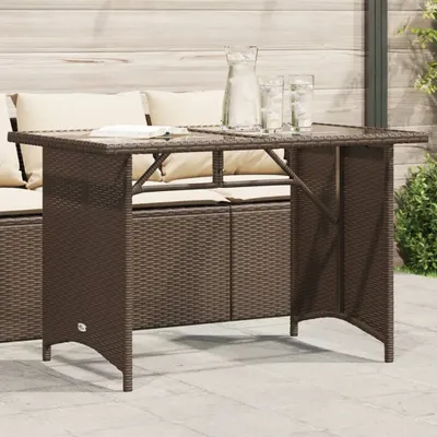 Image de Maison Exclusive - Table de jardin avec plateau en verre marron 110x68x70 cm Poly Rotin
