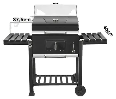 Image de Chariot de barbecue, barbecue au charbon de bois, thermomètre intégré, poignée en acier inoxydable, couleur noire