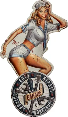Obrázek produktu pro Moritz plechová cedule 36 x 60 cm PinUp Girl Marine žena garáž oprava auta dekorace kovová cedule retro vintage retro výroky vtipné