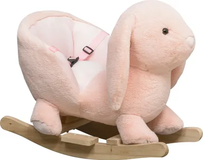 Produktbild von HOMCOM Kinder Schaukelpferd Baby Schaukeltier Kaninchen mit Tiergeräusche Spielzeug Haltegriffe Plüsch für 18-36 Monate Rosa 60 x 33 x 50 cm