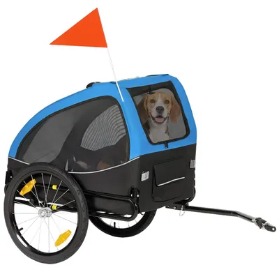 Produktbild von Sunvello Hundeanhänger Faltbar mit Reflektoren Mesh-Fenster Rädern Tür Sicherheitsflagge für Hunde bis 20 kg 138x70x89 cm Blau