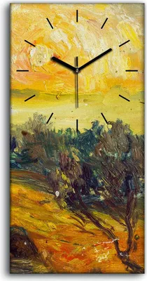 Produktbild von Wandbild Leinwand Bilder mit Uhr 30x60 Ölgemälde Abstrakte Sonnenuntergang Natur - schwarze Hände