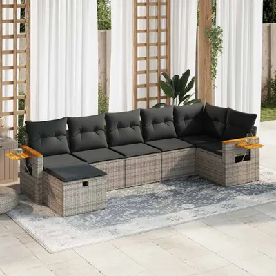 Image de Maison Exclusive - Ensemble de salon de jardin 7 pièces avec coussins gris en polyrotin