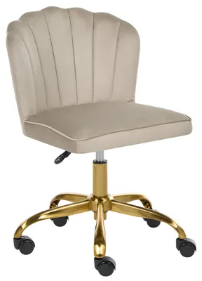 Produktbild von BELIANI Schreibtischstuhl Taupe Samt Gepolstert Gesteppt Drehbar Höhenverstellbar mit Metallgestell ohne Armlehnen Modern Schminkstuhl Drehstuhl