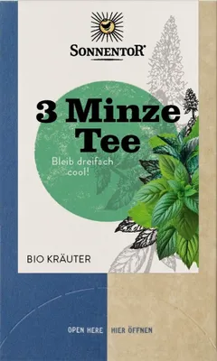 Produktbild von 3-Minzen-Tee  – 18 Doppelkammerbeutel mit Pfefferminze, Krauseminze und Schokominze 21,6 g, DK-Beutel