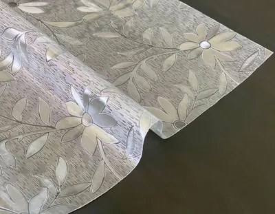 Produktbild von PVC Klarsichtfolie geprägt BLUMEN 0,50mm Tischsdecke Tischfolie transparent · Eckig · Breite & Länge wählbar· abwaschbare Tischdecke, Größe:120 x 220 cm