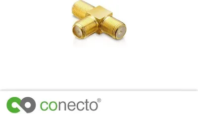 Produktbild von conecto F-Verbinder, doppel F-Kupplung, 1x F-Buchse auf 2x F-Buchse, Adapter zur Erweiterung von Antennen-Kabel / Koaxial-Kabel, vergoldet