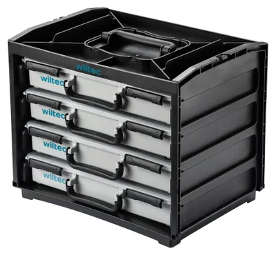 Productafbeelding van Wiltec gereedschapskast met 4 sorteerboxen, organizer van 376 x 265 x 308 mm, gemaakt van PP, met sorteerbakken, assortimentskasten met handgrepen en sluitsysteem