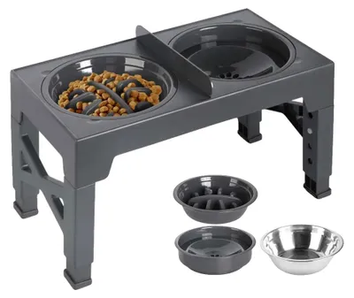 Obrázek produktu pro Vyvýšené misky pro psy, nastavitelná výška, skládací design, balení B