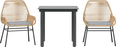Produktbild von vidaXL 3-tlg. Garten-Essgruppe mit Kissen Braun Poly Rattan Glas