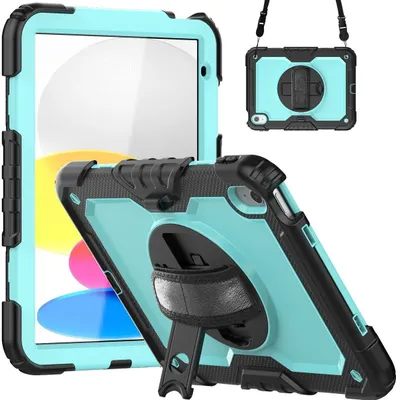 Produktbild von Mobigear SureGrip Xtreme iPad 10 (2022) Hülle Kunststoff,Silikon Backcover + Schulterträger + Ständer - Schwarz / Blau