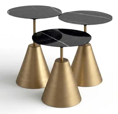 Produktbild von Couchtisch Set 3er Schwarz Marmor Gold Beistelltisch Modern Design