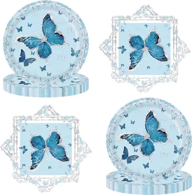 Productafbeelding van Vlinderdecoratie voor een verjaardagsfeestje voor 20 gasten - Set feestartikelen, papieren borden voor kinderfeestjes en servetten, 40 stuks vlinderdecoratie voor meisjesfeestjes en kinderfeestjes