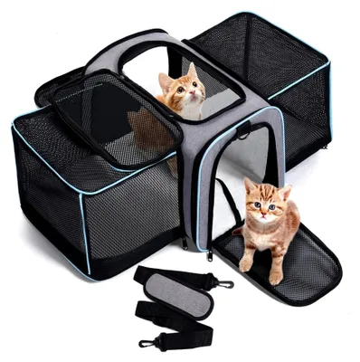 Produktbild von Erweiterbare Transporttasche für Katzen und Hunde, faltbare Transportbox, 47x29x29cm, Tragetasche für Haustiere - bis 5,5 kg