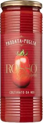 A jar of tomato passata with a label.