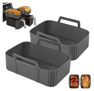 Produktbild von 2-teiliges Silikon-Aufbewahrungsset für Heißluftfritteusen, ölfreier, wiederverwendbarer Silikon-Backpapierkorb für Heißluftfritteusen