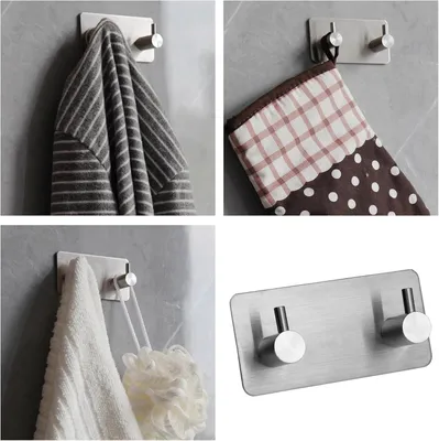 Immagine prodotto di Portasciugamani adesivo con 2 ganci, bianco, per bagno e camera da letto, gancio a parete