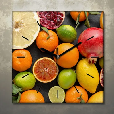 Produktbild von Wohnzimmer Leinwand Uhr Geräuschlos Küche 30x30 Farbige, Früchte, Motive, schwarze Zeiger