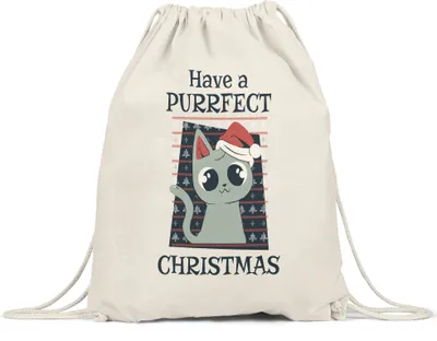 Produktbild von Have a purrfect Christmas Turnbeutel Gymsack   Geschenk für Katzenliebhaber zu Weihnachten, süße Katze