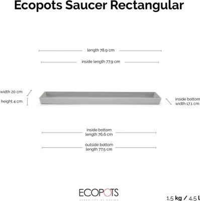 Produktbild von Ecopots Untersetzer rechteckig 80 für Blumentopf - L 78,9 cm x B 20 cm x H 4 cm - Innen- und Außenbereich