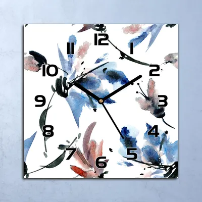 Produktbild von Wanduhr Echt-Glas-Küchenuhr Aquarell Blumen Quarz Lautlos 30x30 Deko Bilder